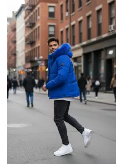 Geaca barbati groasa de iarna, imblanita albastra 2333